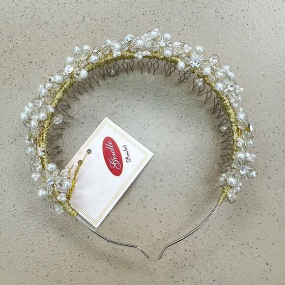 Giselle Bridals Women’s Clear and Solid White Multi Sizes Two Tone Bridal Headba - Picture 1 of 6